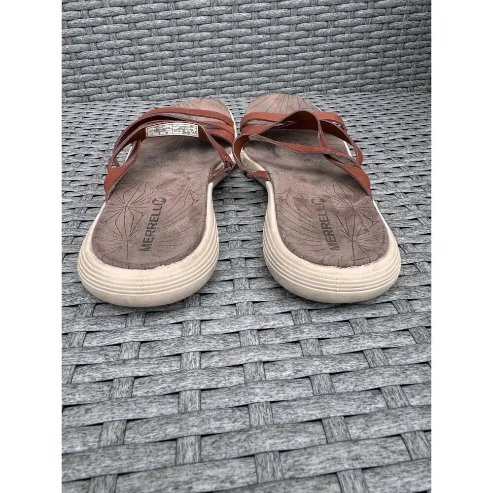 Merrell Duskair Seaway Sandals Slide Open Toe Leather Oak Brown‎ Womens Size 6